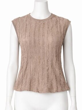 Vivienne Tam Textured Ribbed Knit Tank Top M Beige Distressed Stripe  Designer